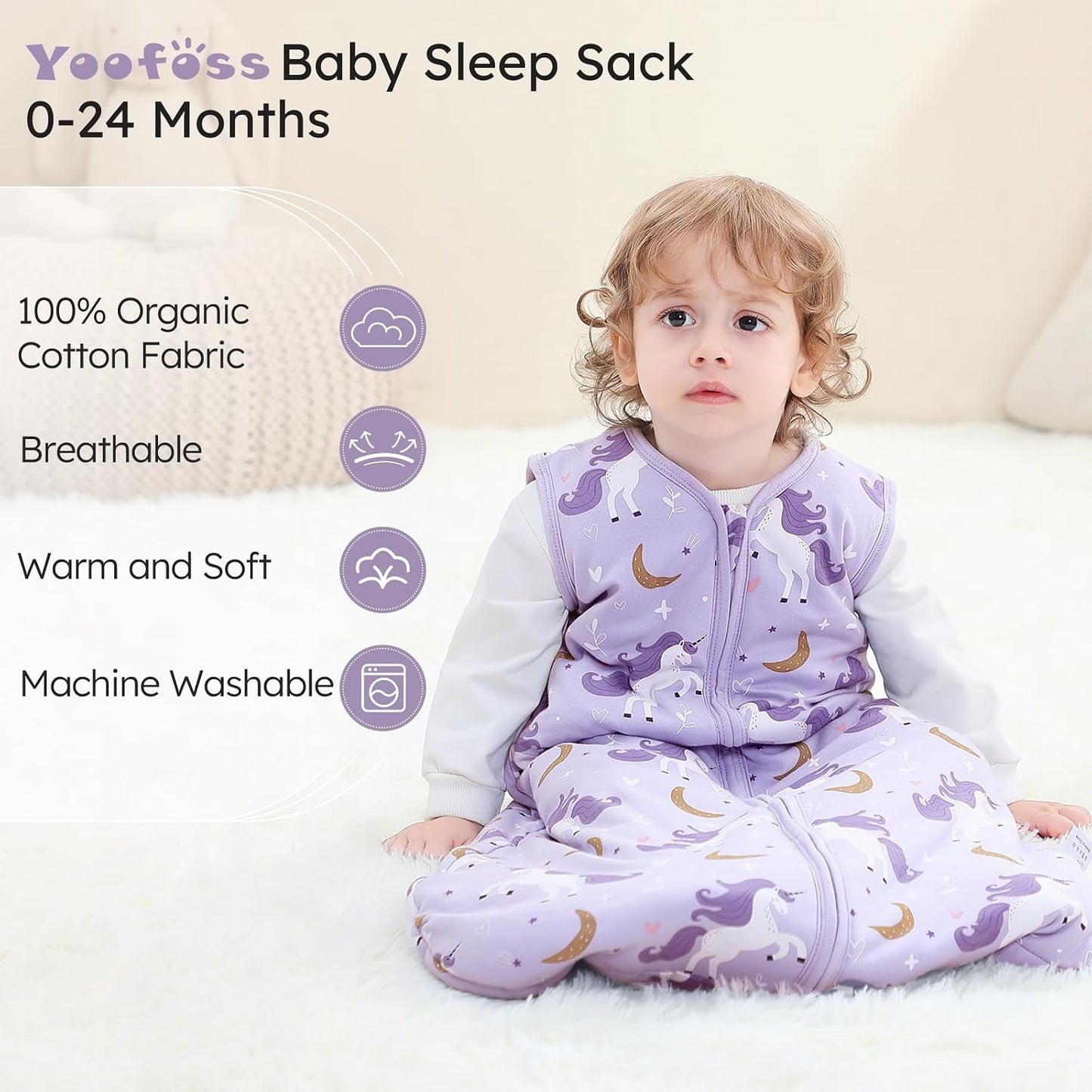 Yoofoss Baby Sleep Sack Baby Wearable Blanket 100% Cotton 2-Way Zipper Toddler Sleeping Sack