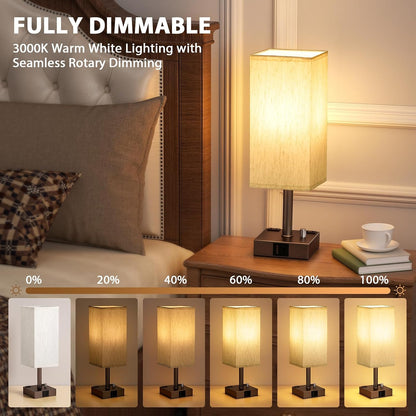 Bedside Table Lamps Set of 2 for Bedroom - Dimmable, USB C+A, 2 AC Outlets