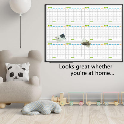 JILoffice Magnetic Dry Erase Calendar Whiteboard, 4 Month White Board Planner 36 X 24 Inch, Black Aluminum Frame Wall Mounted Board for Office Home and School