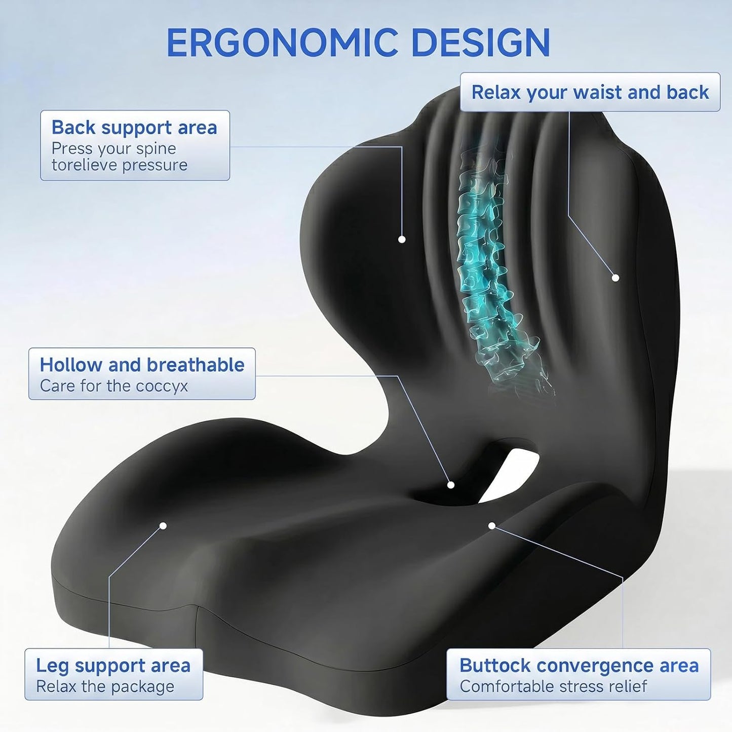 Ergonomic Car Seat Cushion with Lumbar Support, Pressure-Responsive Memory Foam, Enhanced Pelvic Stability for Pressure Relief, Ideal for Long Driving, Office & Home (Gray)