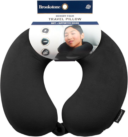 Brookstone Travel Neck Pillow - Lightweight U-Shaped Memory Foam Travel Pillow for Airplane, Car Travels & Sleeping, Blue