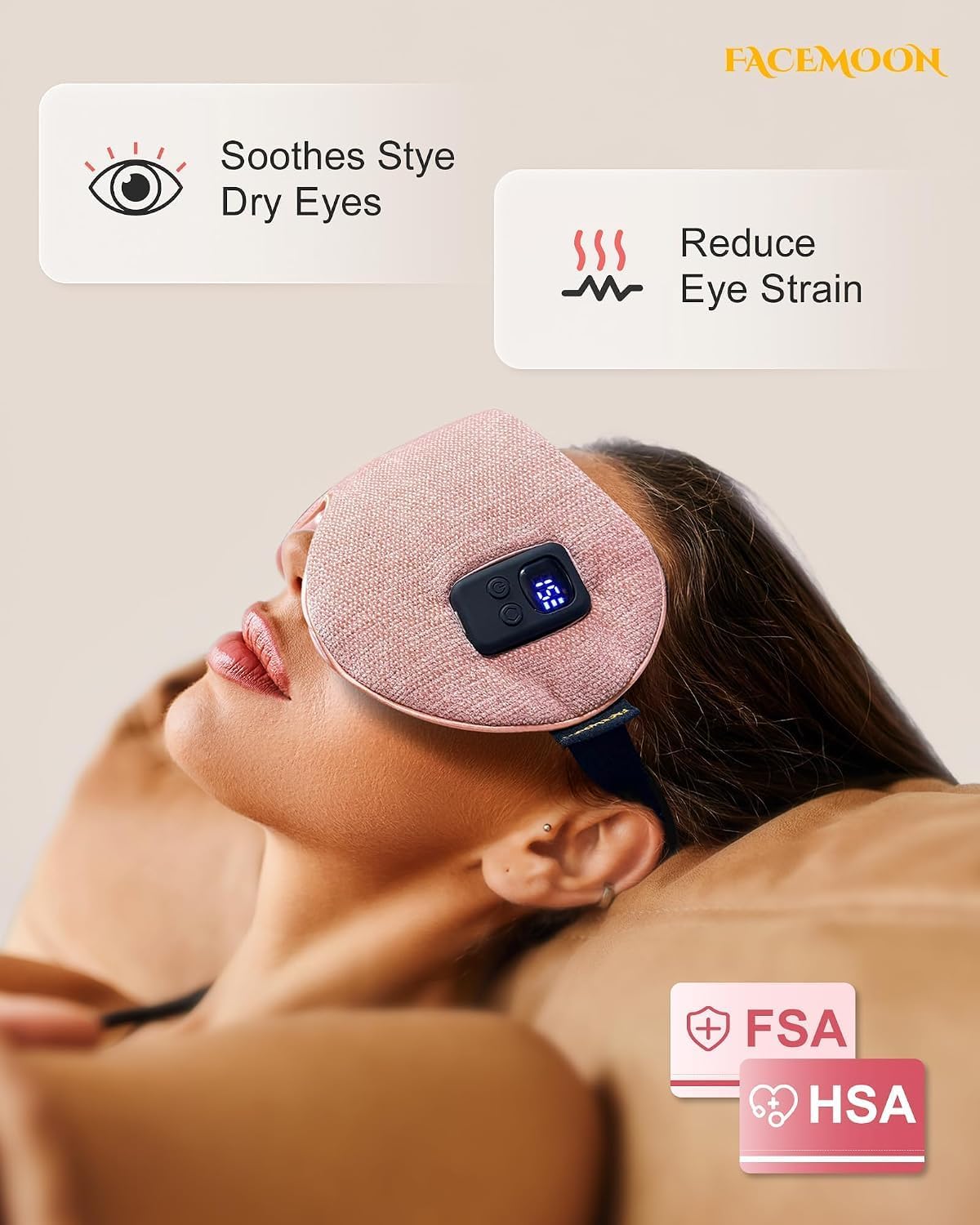 Heated Eye Mask for Dry Eyes: Warm Compress for Digital Tired Eyes, Stye Relief - Cordless, Adjustable Heat & Timer Settings - Airplane/Road Travel, Sleep aid, Office nap Pink