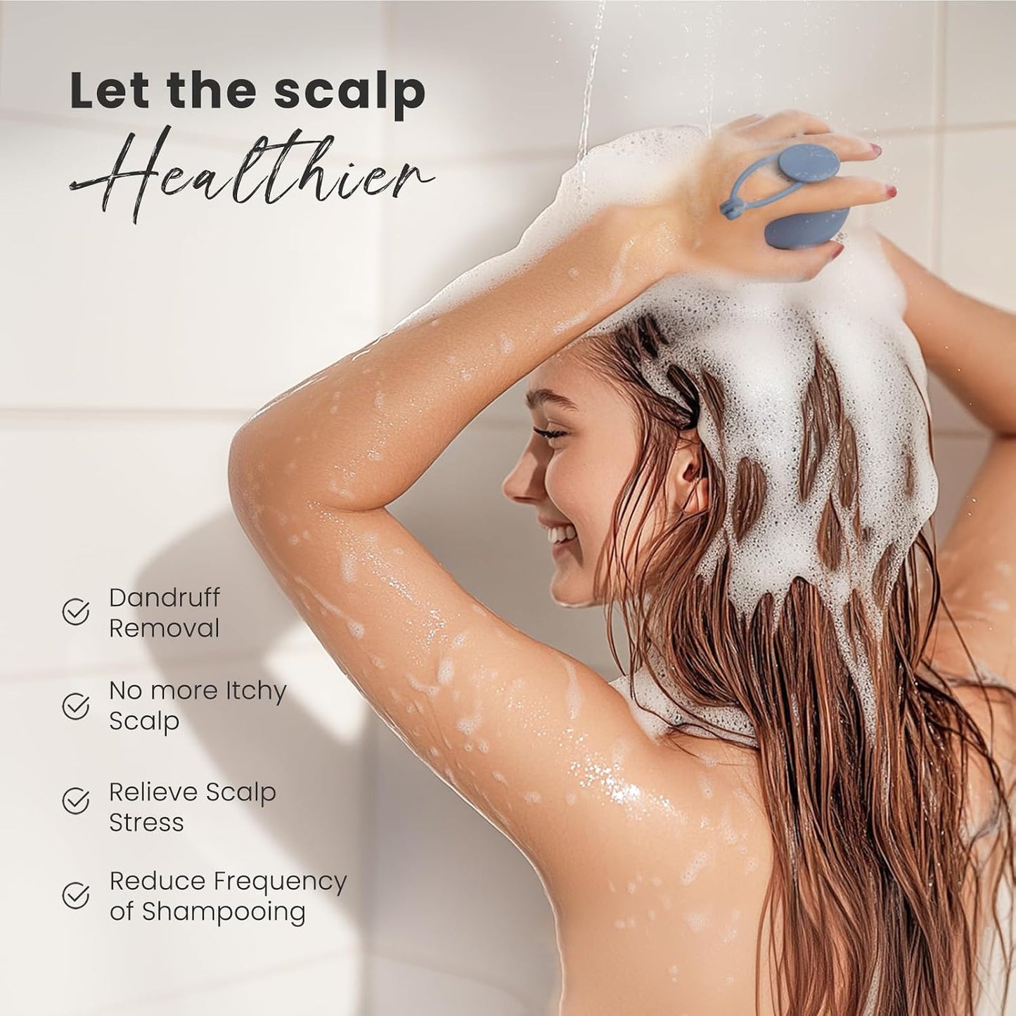 AIMIKE Scalp Massager Shampoo Brush, Soft Silicone Scalp Scrubber, Scalp Brush/Exfoliator for Washing Hair Dandruff, Scalp Massager Hair Growth Stimulator, Wet Dry Scalp Hair Scrubber - Oatmeal