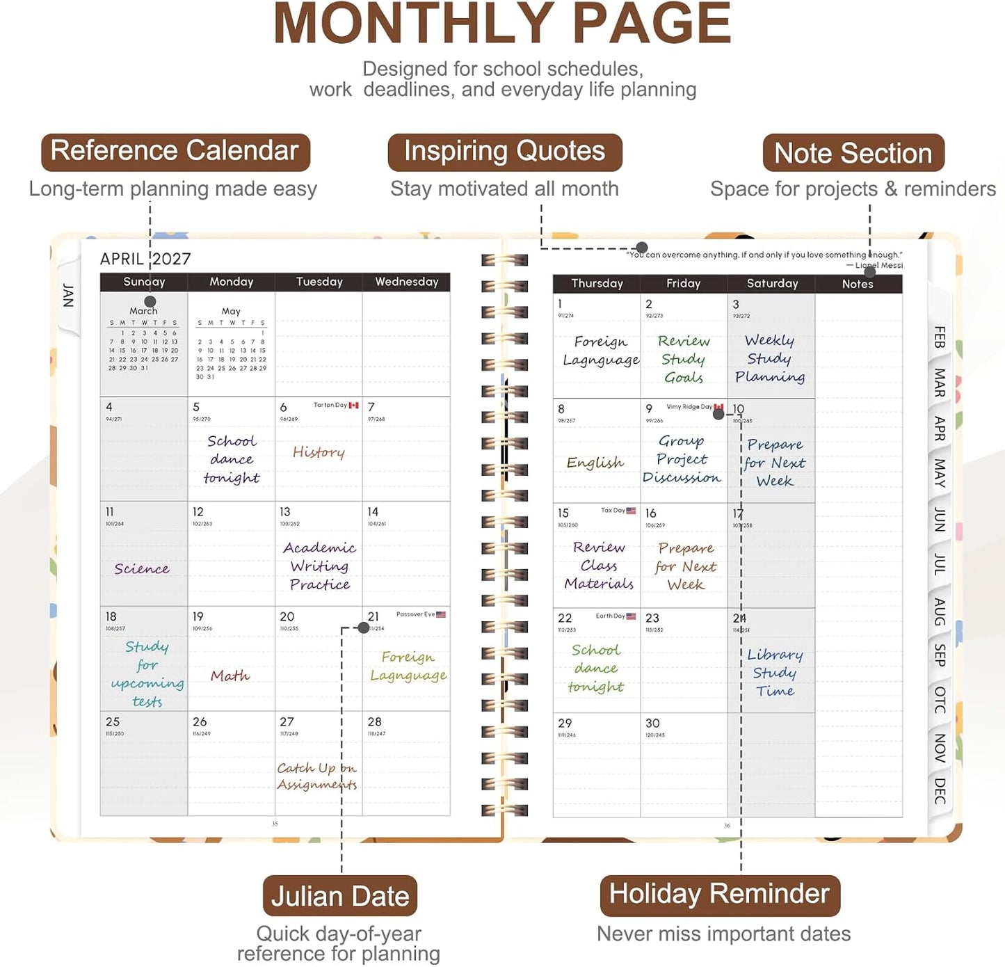 Planner 2026-2027, Weekly and Monthly Calendar Planner, JUL 2026 - JUN 2027 - Colors B