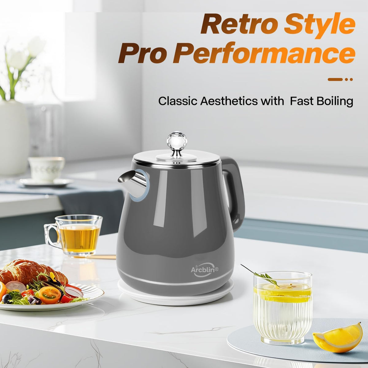1.8L Electric Kettle, Tea Kettle with Fast Boil 1350W, Pearl White