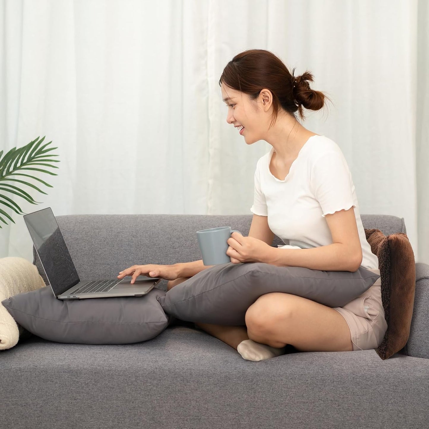 Queekay Fleece Lumbar Support Pillow 3 Section Back Pillow Office Chair for Back Support Comfortable Lumbar Cushion for Car Seat Pain Relief Sofa Rest(Gray)