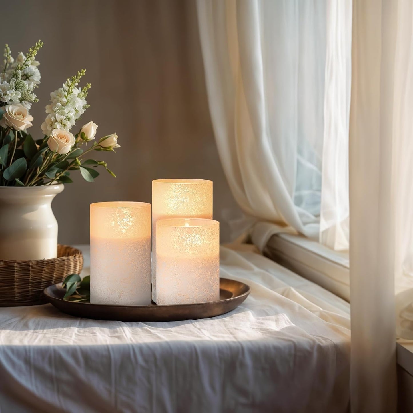 ANGELLOONG Flickering Flameless Candles, Realistic Battery Operated Candles with Remote and Timer, Set of 3 LED Candles for Fall Room Home Wedding Decor Centerpieces Table Party Christmas Decorations