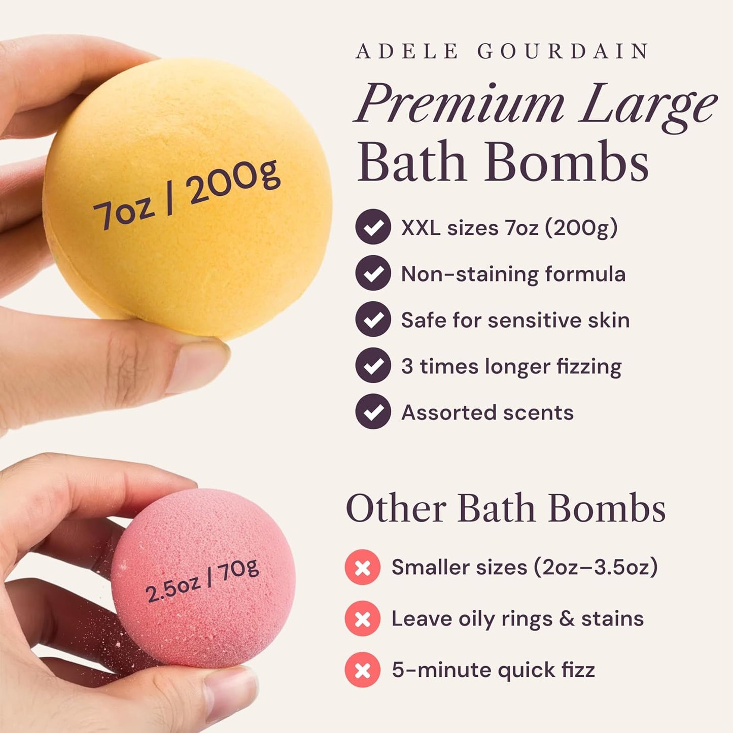 XXXL Bath Bombs for Women Gift Set, 7 Pack, Spa Scents, Adelegourdain | 7 Scents - Arrives in Gift Box - XXXL (200g) - Long-lasting Fizz & Scent - Non-Staining - For Birthdays, Mothersday and More