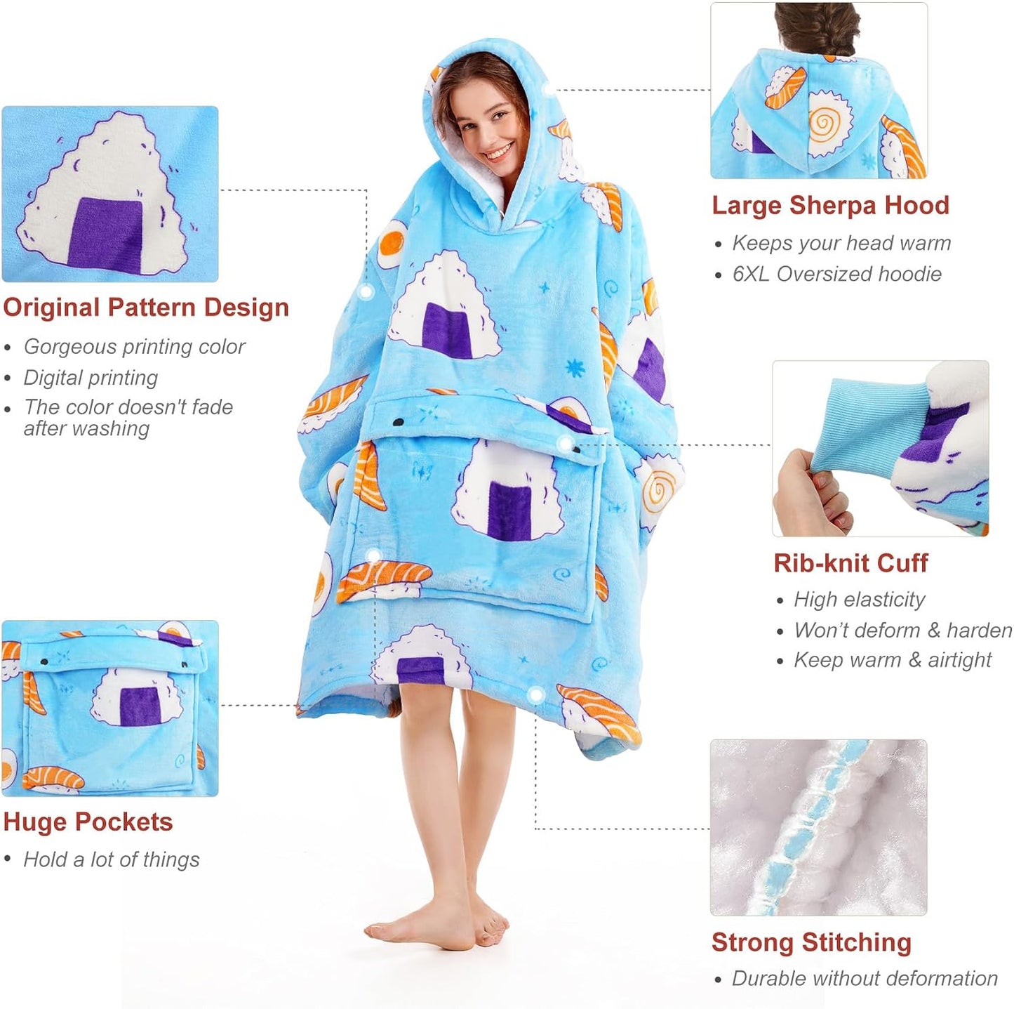 Narecte Cozy Oversized Blanket Hoodie Wearable Blanket Adults Soft Hooded Blanket Hoodie Birthday Gifts for Women Christmas - Colors A