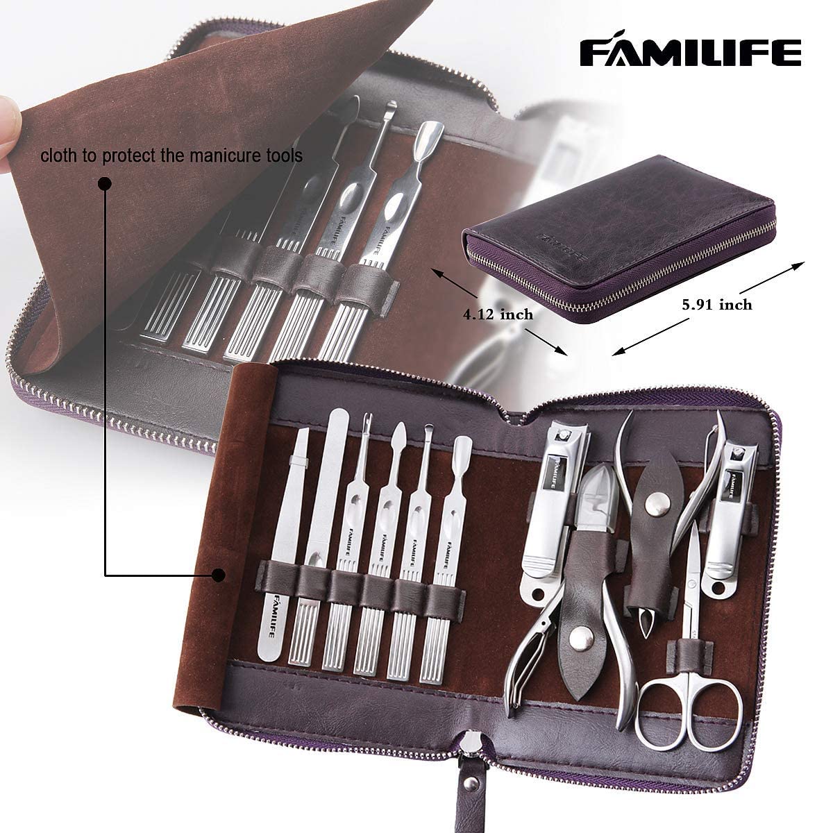 FAMILIFE Gifts for Women, Manicure Set Professional Manicure Kit 11 in 1 Nail Kit Nail Clippers Tools Stainless Steel with Rose Gold Leather Case Travel Sets