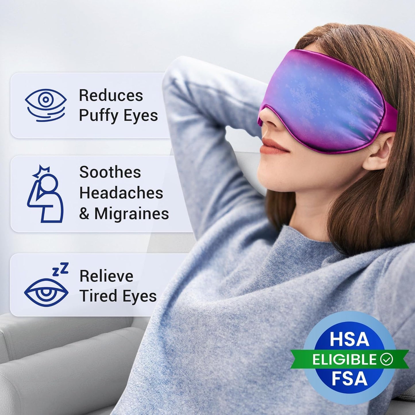 Cooling Eye Mask for Puffy Eyes: Fsa Eligible ltems Hsa, Migraines Headache Fast Relief After Surgery Care Cold Compress, Reusable Face Ice Pack Gel for Dark Circles, Gentle Weighted Sleep Mask Purple