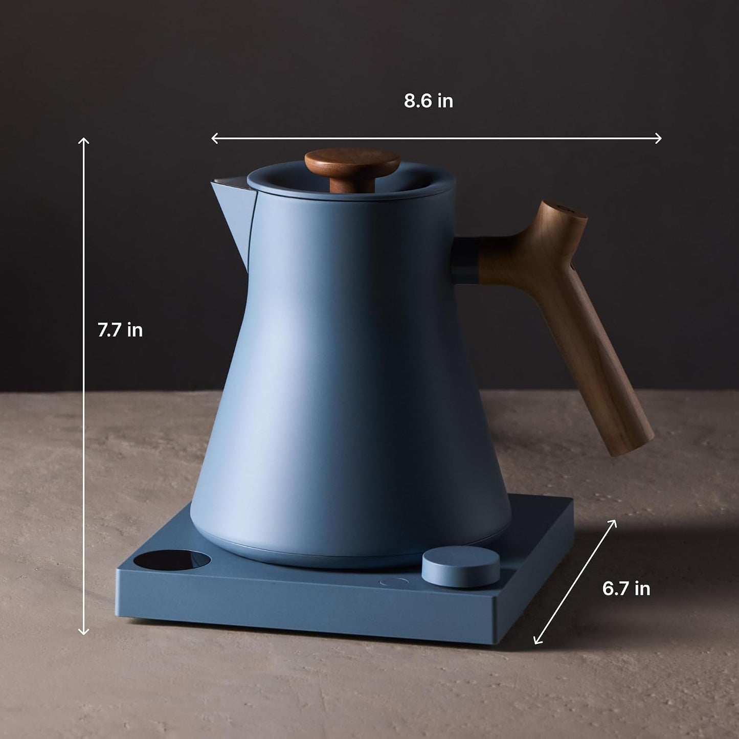Fellow Corvo EKG Pro Electric Tea Kettle - Quick Heating, Precise Temperature Control Electric Kettle, Scheduling, Built-in Brew Timer for Boiling Water - Matte Black with Walnut Handle - 0.9 Liter