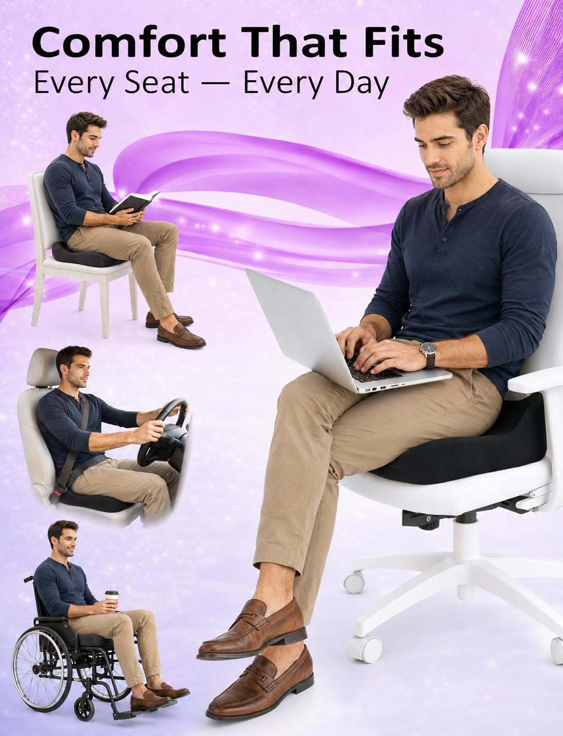 Memory Foam Seat Cushion for Pressure Relief, Ergonomic Office Chair Cushion for Coccyx, Sciatica & Tailbone Pain Relief, Hemorrhoid Donut Pillow, Cushion for Postpartum Pregnancy, After Surgery