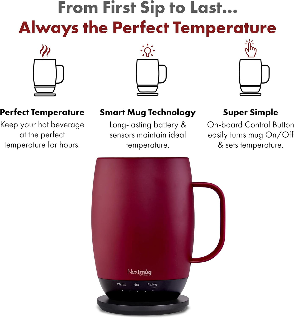 Nextmug - Temperature-Controlled, Self-Heating Coffee Mug