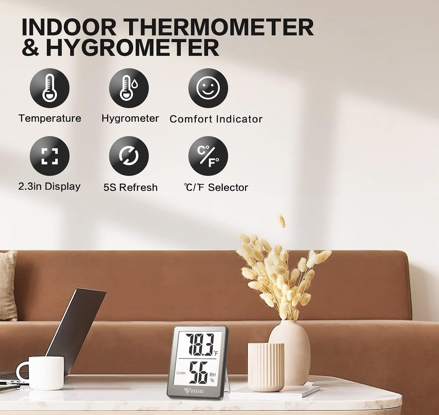 DOQAUS Digital Hygrometer Indoor Thermometer 3 Pack, Room Thermometer with 5s Fast Refresh, Accurate Humidity Meter Temperature Sensor for Home, Bedroom, Baby Room, Office, Greenhouse, Cellar (Black)