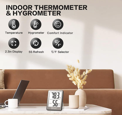 DOQAUS Digital Hygrometer Indoor Thermometer 3 Pack, Room Thermometer with 5s Fast Refresh, Accurate Humidity Meter Temperature Sensor for Home, Bedroom, Baby Room, Office, Greenhouse, Cellar (Black)