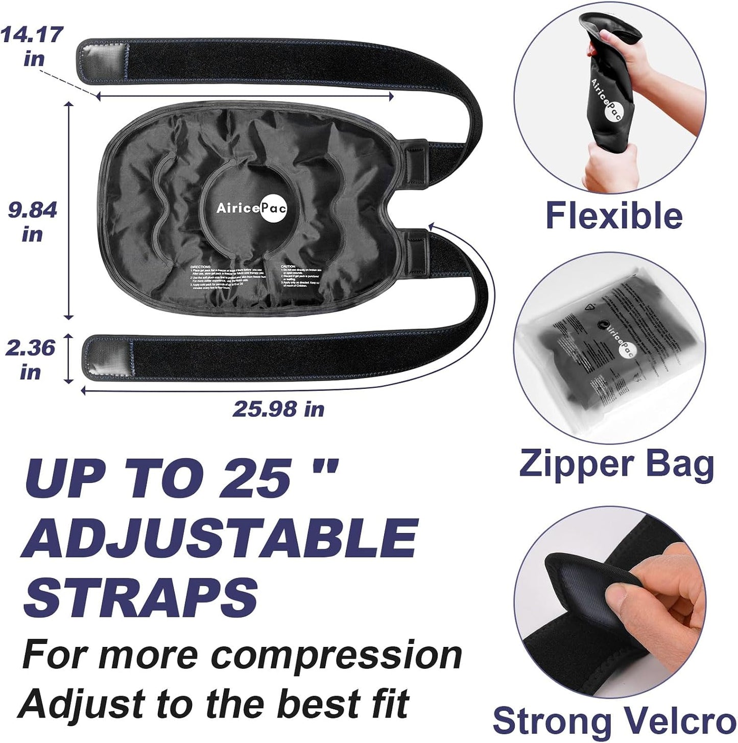 AiricePac Ice Pack for Knee Pain Relief, Reusable Gel Ice Wrap for Injuries, Swelling, Knee Replacement Surgery, Cold Compress Therapy for Arthritis, Meniscus Tear and ACL, Blue