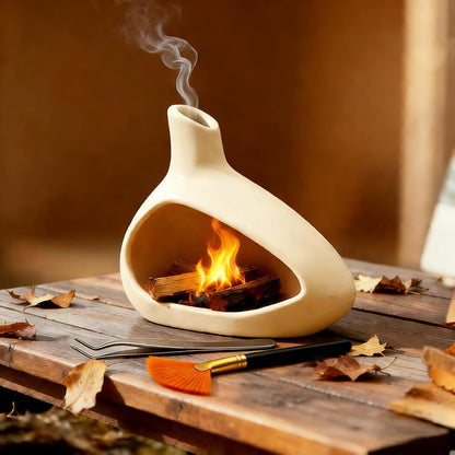 Palo Santo Holder, Ceramic Incense Burner for Sticks Sage Holders Cone Burning Smudge Bowl with Ash Brush for Meditation Yoga Spa Room Decor (White)