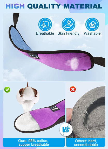 TOPOINT Sleep Mask with Headphones Bluetooth 5.4 Wireless, Sleep Headphones Earphones Earbuds with Microphone HD Speakers Music, Blackout Eye Mask for Sleeping Travel Meditation Men Women Cool Gadgets