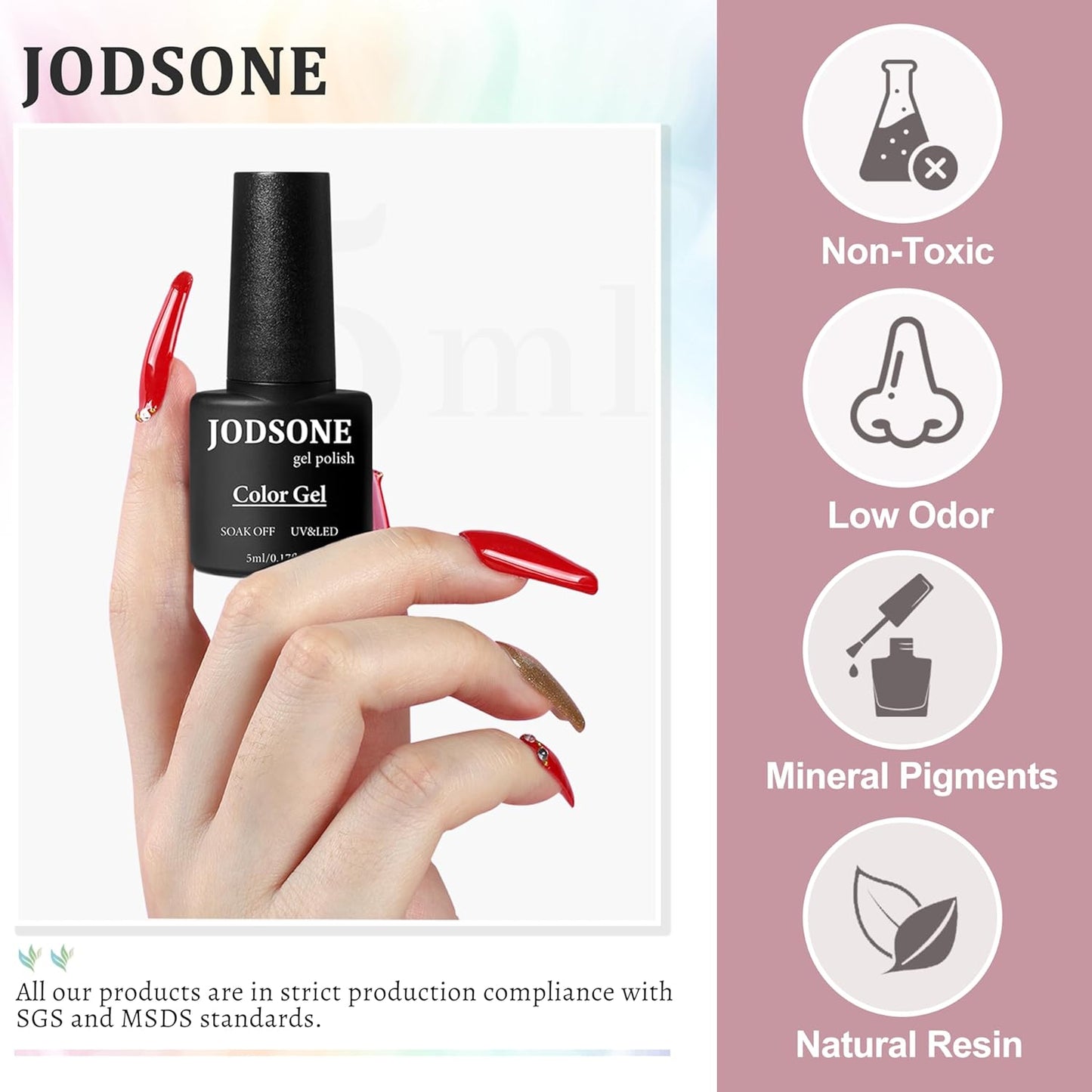 JODSONE Gel Nail Polish Kit 60 PCS with U V Light Soak off Base Top Coat 55 Shine Colors Gel Nail Kit Bright and Dark Brown Wine Red Series Manicure Set for Women and Girls