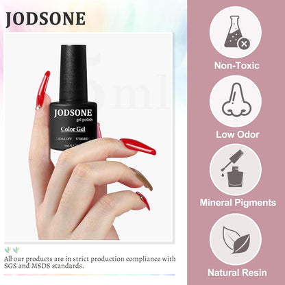 JODSONE Gel Nail Polish Kit 60 PCS with U V Light Soak off Base Top Coat 55 Shine Colors Gel Nail Kit Bright and Dark Brown Wine Red Series Manicure Set for Women and Girls