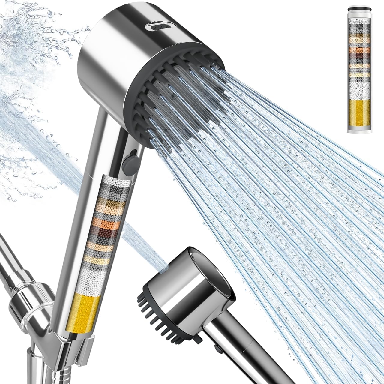 Cobbe Filtered Shower Head with Handheld, 4+1 Spray Mode Showerhead with Filters, Built-in Power Wash for Hard Water - Remove Chlorine - Reduces Dry Itchy Skin, Luxury Gray