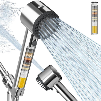 Cobbe Filtered Shower Head with Handheld, 4+1 Spray Mode Showerhead with Filters, Built-in Power Wash for Hard Water - Remove Chlorine - Reduces Dry Itchy Skin, Luxury Gray