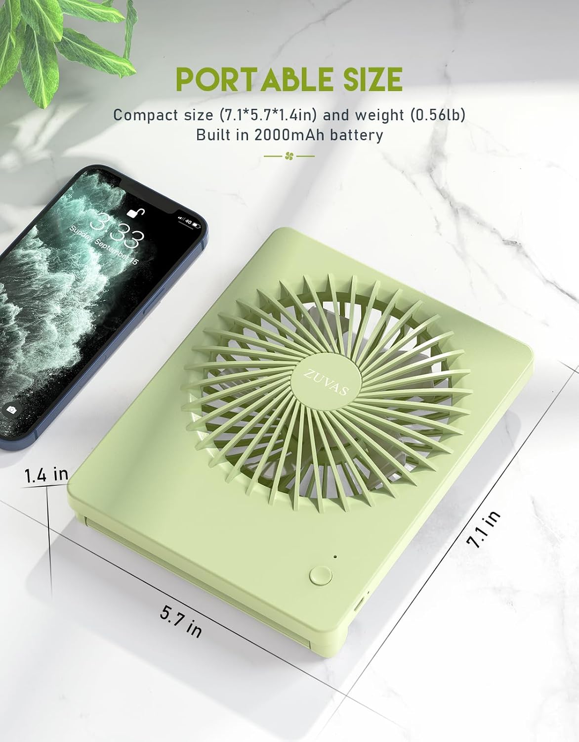 Zuvas Desk Fan Battery Operated Fan Rechargeable 180°Tilt Folding Personal Fan Ultra Quiet Small Portable 3 Speed Adjustable Strong Wind Fan For Office Bedroom Home Desktop Camping (White)