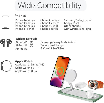 PETINO 3 in 1 Wireless Charging Station for Apple Devices with MagSafe