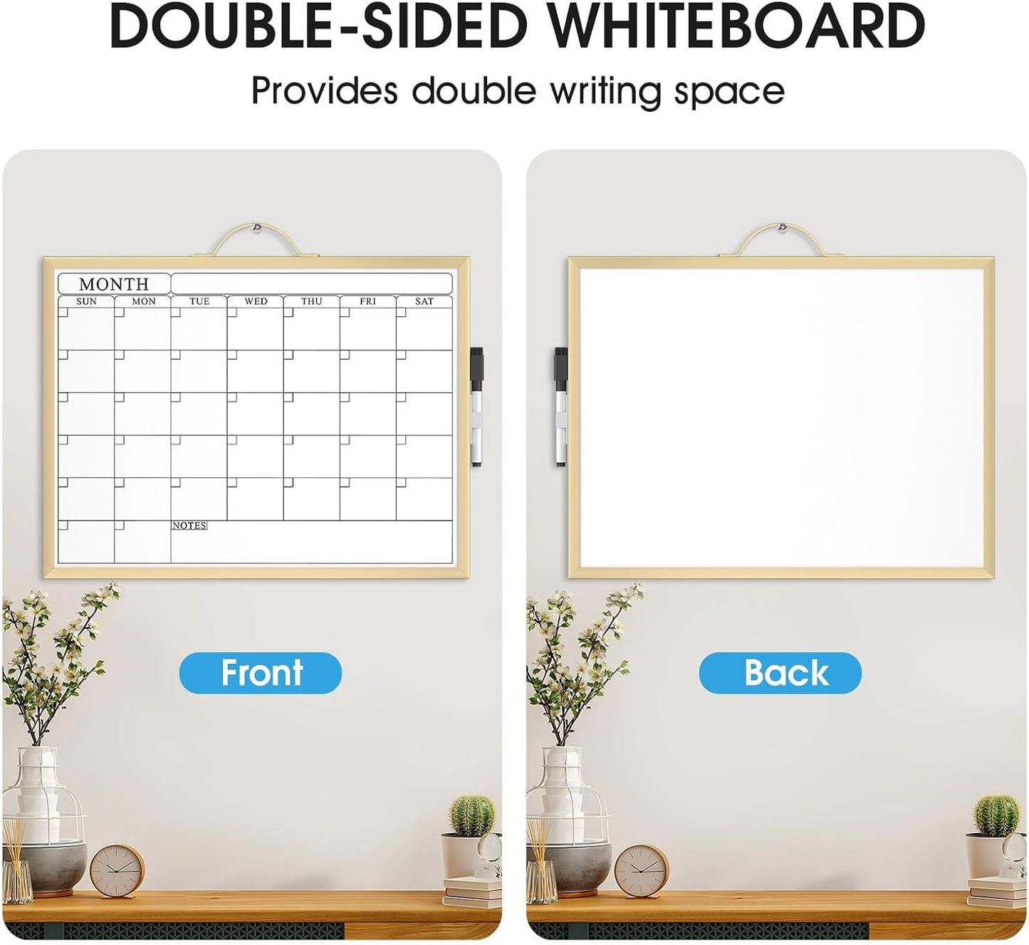 MaxGear Monthly Calendar Whiteboard, Magnetic Double-Sided Board, 16" x 12"