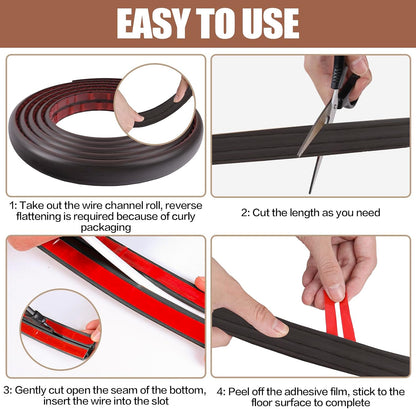 Floor Cord Cover Self Adhesive Cord Hider,10FT Cable Management, Extension Strip Protector for Wires, Prevent Cable Trips for Offices, Gyms, Exhibitions Cavity 0.39"(W) x 0.27"(H) BrownWood