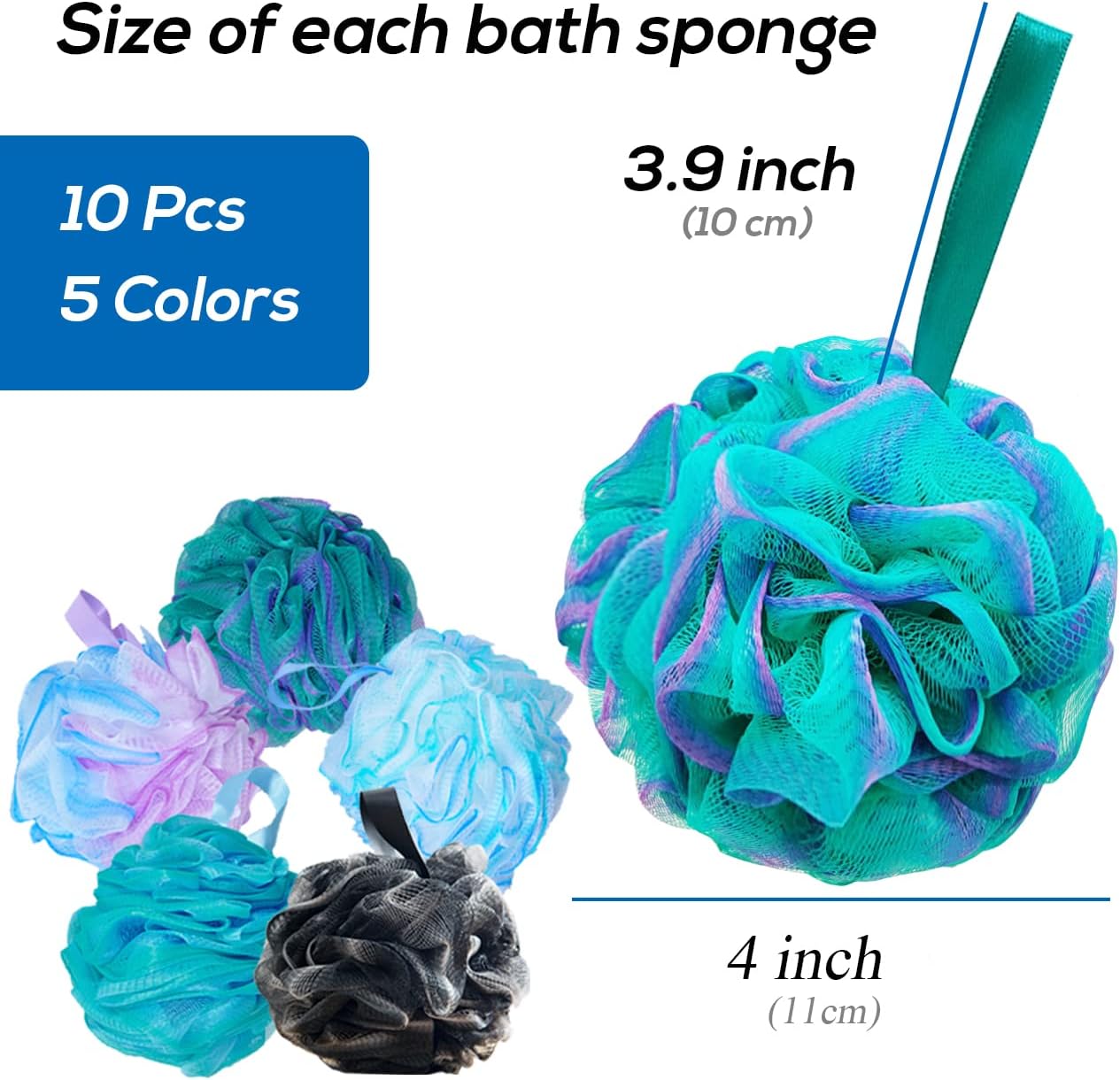 10 Pack of Bath Loofah Shower,Small Size Sponge Pouf Body Scrubber Exfoliator Scrubber Ball,Mesh Bath and Shower Sponge for Kids Women Men Body Wash Bathroom