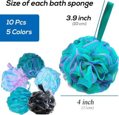 10 Pack of Bath Loofah Shower,Small Size Sponge Pouf Body Scrubber Exfoliator Scrubber Ball,Mesh Bath and Shower Sponge for Kids Women Men Body Wash Bathroom