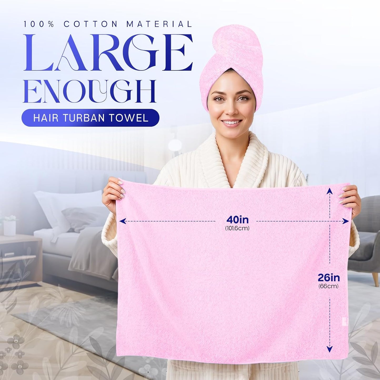 Lili&James 100% Cotton Hair Towel Wrap for Women & Kids – 420 GSM Quick Dry Hair Turban with Double Button Loop, Anti Frizz Non Microfiber Hair Drying Towel for Curly, Long & Thick Hair (Lilac)