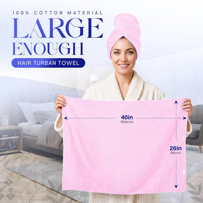 Lili&James 100% Cotton Hair Towel Wrap for Women & Kids – 420 GSM Quick Dry Hair Turban with Double Button Loop, Anti Frizz Non Microfiber Hair Drying Towel for Curly, Long & Thick Hair (Lilac)