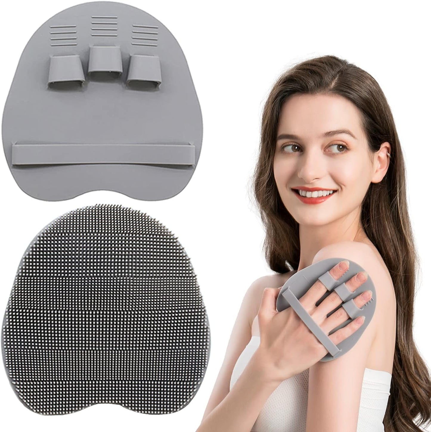 2 Pack Soft Silicone Shower Brush, Body & Face & Short Hair Wash, Bath Exfoliating Skin Massage Scrubber, Dry Skin Brushing Glove Loofah, Fit for Sensitive and All Kinds of Skin (PeonyPink+Green)