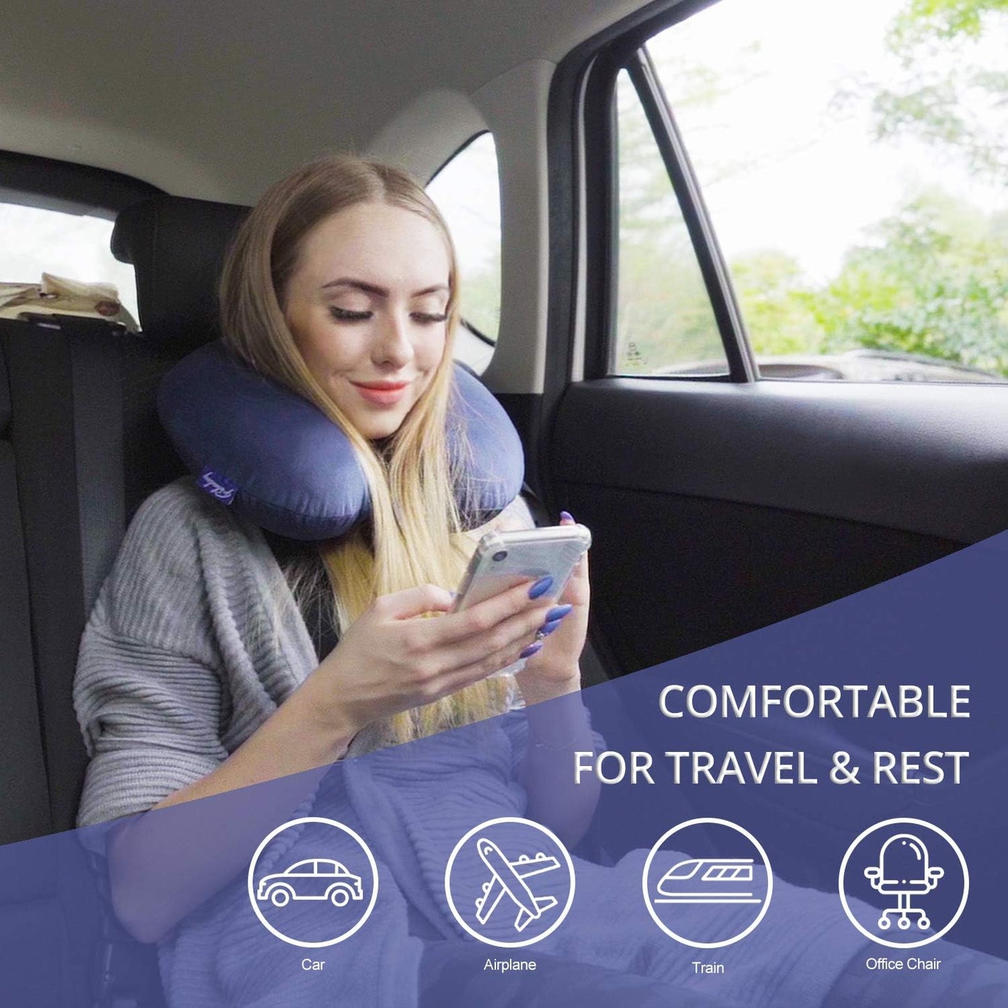Travel Pillow Memory Foam for Airplanes - Neck Pillow for Traveling, Car, Home, Flight Pillow for Sleeping with Attachable Snap Strap Soft Washable Cover, Provide Head Neck Support Rest, Dark Gray