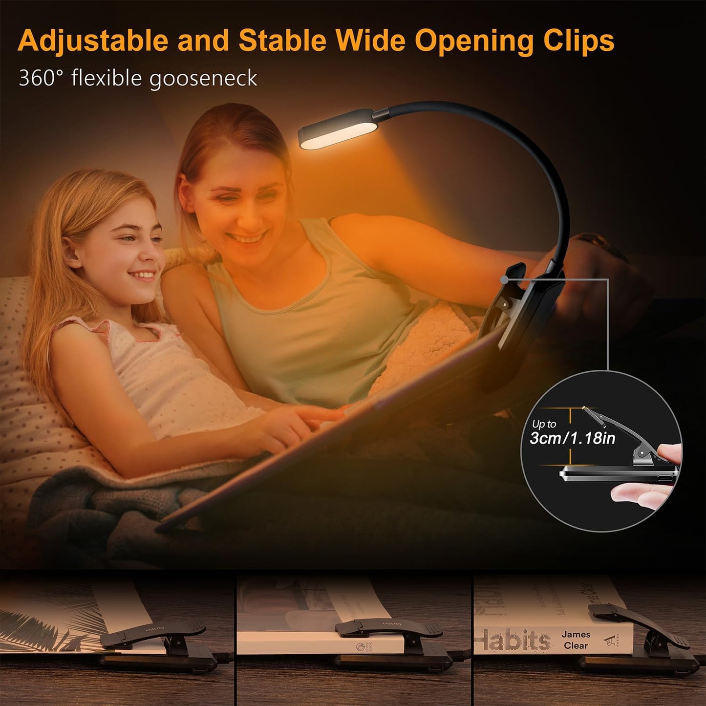 Gritin 16 LED Rechargeable Book Light for Reading in Bed