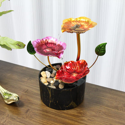 Water Fountain Indoor Waterfall Fountain 3-Tier Tabletop Fountain Lotus Desk Relaxation Home Decor Including Lots of Rocks and Soothing Sound Machine (Green 1)
