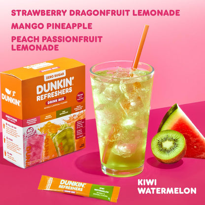 Singles To Go! Dunkin' Refreshers Green Tea Drink Mix Packets, 40 Count