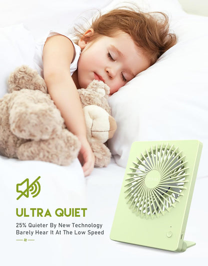 Zuvas Desk Fan Battery Operated Fan Rechargeable 180°Tilt Folding Personal Fan Ultra Quiet Small Portable 3 Speed Adjustable Strong Wind Fan For Office Bedroom Home Desktop Camping (White)