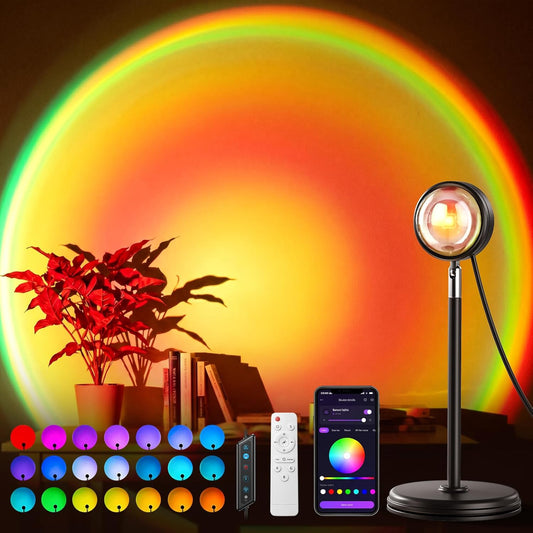 Sunset Lamp Projector,Multicolor Changing with USB Port,Switch Button and APP Control,Sunset Light 180°Rotation for Room Decor,Sunset Lamp for Bedroom,Photography Party,Tiktok Live