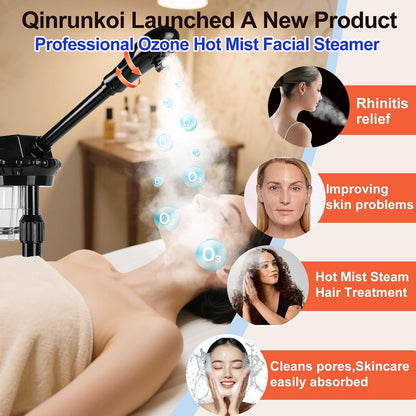 Professional Facial Steamer for Deep Cleansing and Hydration, Ozone Spa Face Steamer on Wheels, Adjustable Height and Angle,Estheticians Steamer More Steam,Suitable for Beauty, Spa and Home Use
