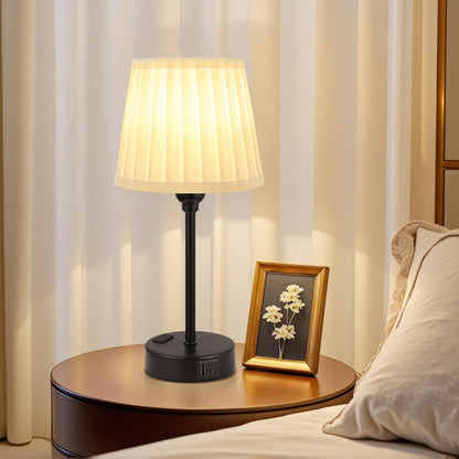 Mini Bedside Lamps for Bedrooms Set of 2 - Nightstand Bedroom Lamps with USB C Port and AC Outlet Charging, Dimmable Touch Small Bed Side Table Lamp, Black Night Stand Light for Kids/Guest Room