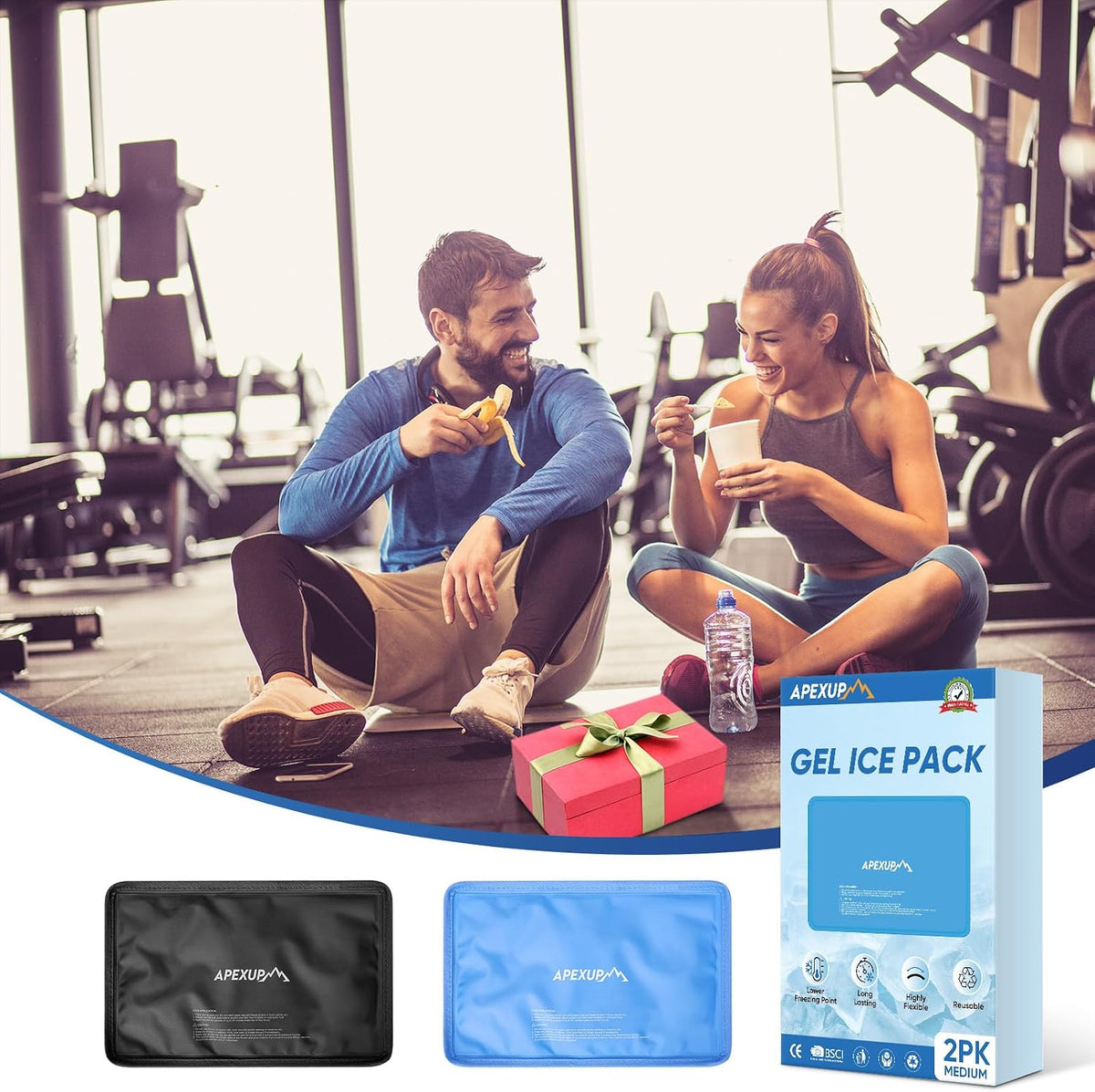 APEXUP Gel Ice Packs for Injuries Reusable, Flexible Double Sided Cold Packs for Injuries, Ice Pack for Knee, Shoulder, Back, Hip, Leg, Arm (Blue, 11.5"x7.5", 1PK)