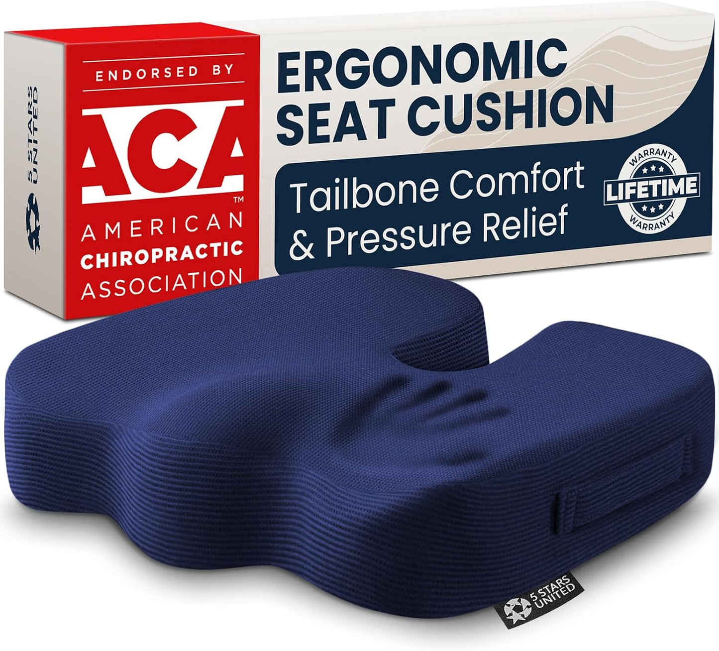 5 STARS UNITED Seat Cushion - Memory Foam Chair Cushion for Tailbone Pain Relief - Ergonomic Support for Coccyx, Sciatica & Butt - Office, Desk & Gaming Chair, Car Seat, Wheelchair, Black Suede