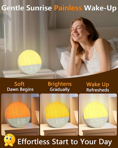 Sunrise Alarm Clock with Sounds Machine:Gentle Gradual Wake Up Light for Heavy Sleepers Relieve Anxiety Dimmable Clock with Bluetooth Memory for Bedroom - White Noise Machine with 30 Sleep Sounds