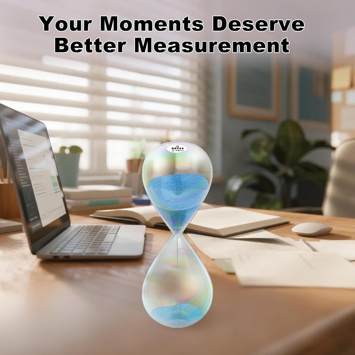 3 Minute Sand Timer,3M Sand Clock with Simple Biloba Puff Design, Reloj De Arena, Large Blue Sand Watch 3 Min Hourglass Sandglass for Home,Desk,Office Decorative (Blue)