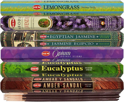 Hem Incense Sticks Variety Pack #23-120 Insence-Sticks (6 Incents x 20 Insense) + Incense Stick Holder with 6 Most Liked Scents Including Patchouli Dragons Blood White Sage Frankincense-Myrrh