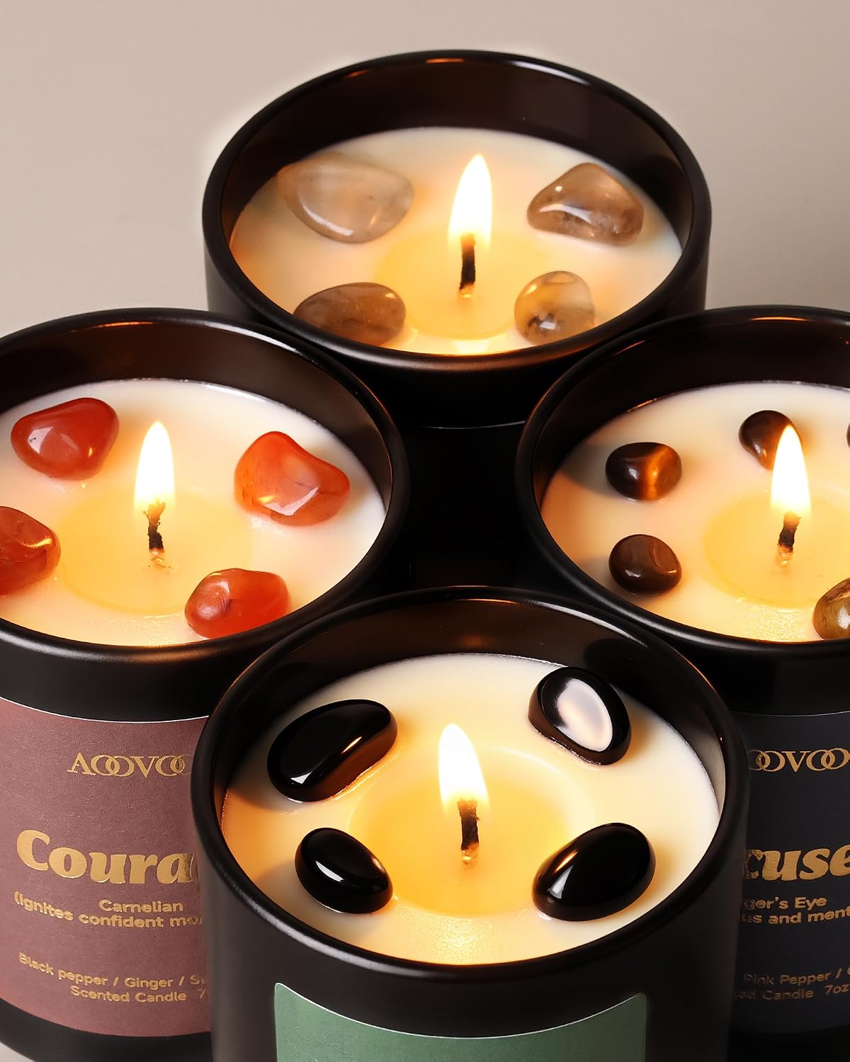 AOOVOO Scented Candles for Men - 4 Pack Candles for Home Scented, 36oz Soy Wax, 200 Hour Burn Time, Men Candle Set, Sandalwood Oud/Mahogany Teakwood/Smoke Vanilla/Jasmine Candle Set A